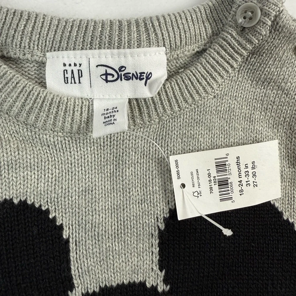 New GAP Disney Mickey Mouse Gray‎ Sweater Romper - 18-24m - Disneyland